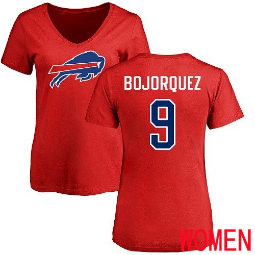 NFL Women Buffalo Bills #9 Corey Bojorquez Red Name and Number Logo T Shirt